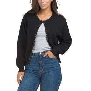 SUGAR LIPS Black Adara Studded Flyaway Cardigan